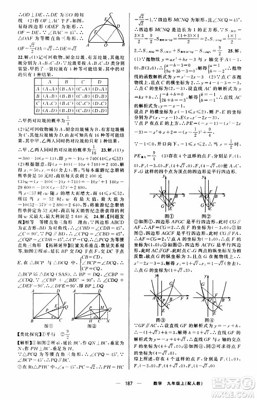 2019年我的书会讲课四清导航数学九年级上RJ人教版参考答案