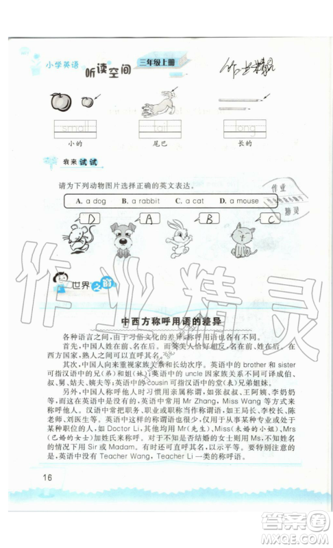 2019秋小学英语听读空间三年级上册苏教译林版参考答案