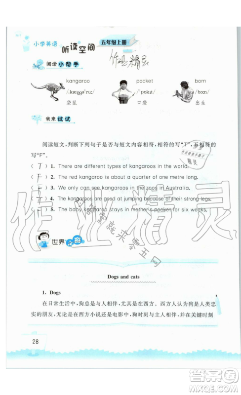 2019秋小学英语听读空间五年级上册苏教译林版参考答案