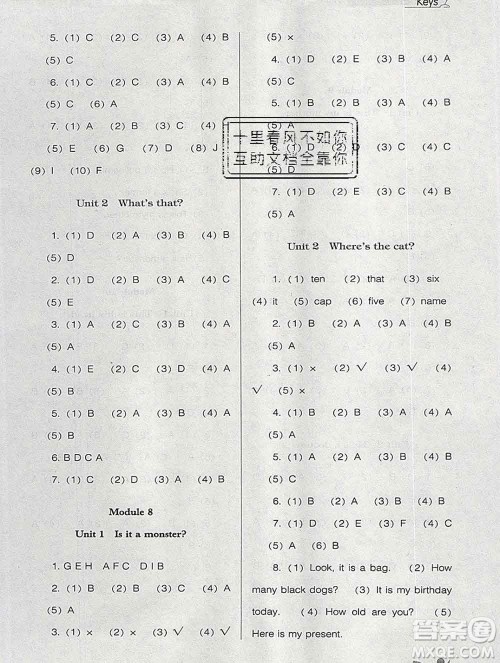 辽海出版社2019秋季新课程能力培养三年级英语上册外研版三起答案