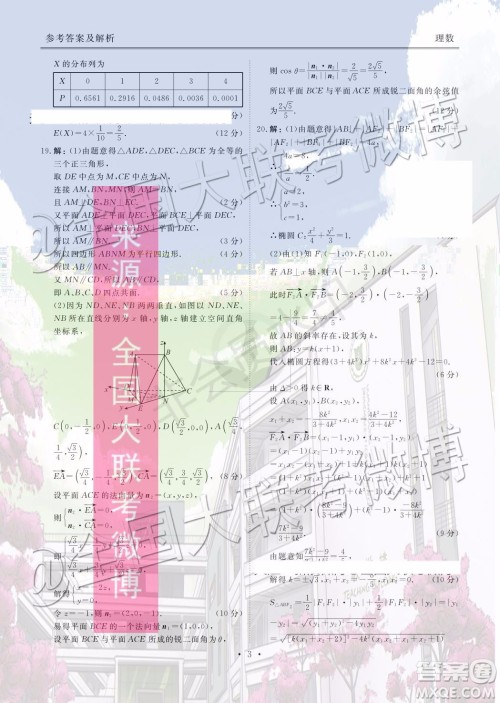 衡水金卷2020届高三期末预热联考理数参考答案