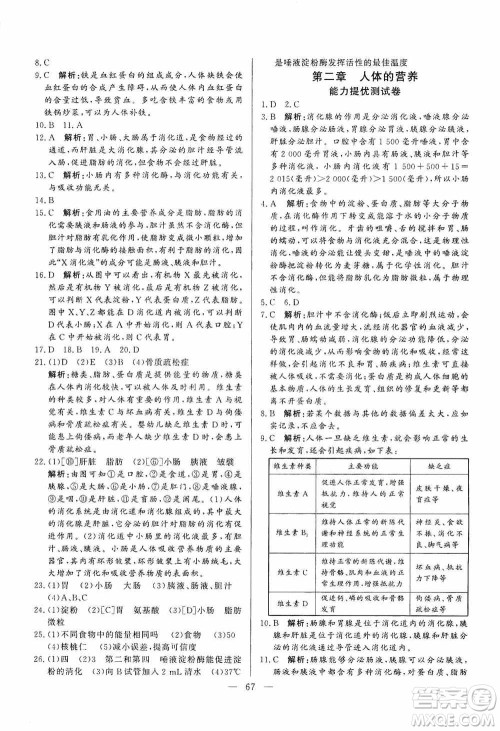 山东文艺出版社2019初中单元提优测试卷七年级生物学上册鲁科版答案