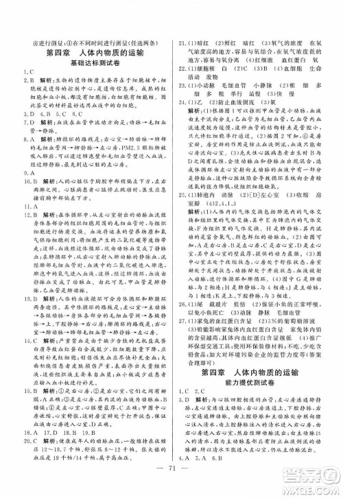 山东文艺出版社2019初中单元提优测试卷七年级生物学上册鲁科版答案