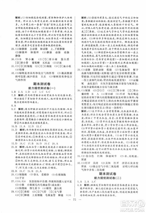 山东文艺出版社2019初中单元提优测试卷七年级生物学上册鲁科版答案