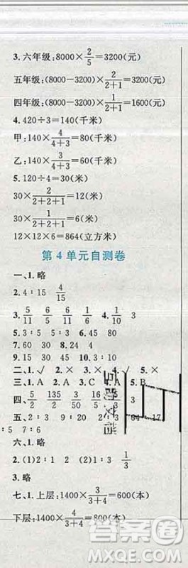 2019年小学同步考优化设计小超人作业本六年级数学上册人教版答案