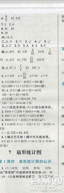 2019年小学同步考优化设计小超人作业本六年级数学上册人教版答案