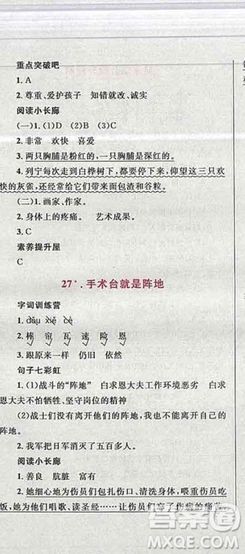 2019年小学同步考优化设计小超人作业本三年级语文上册人教版答案