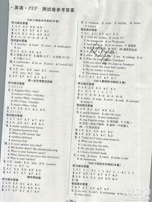 西安出版社2019年三甲文化创新考王五年级英语上册人教版答案 西安出版社2019年三甲文化创新考王五年级英语上册人教版答案