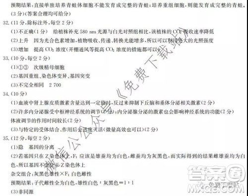 湘豫名校2020届高三年级12月联考生物答案