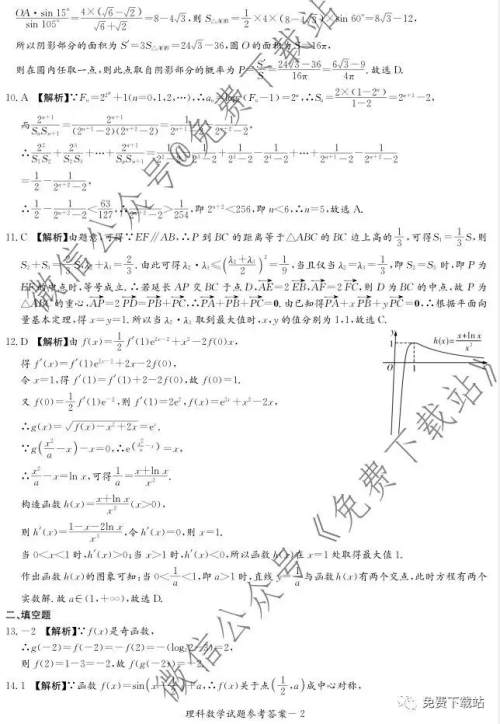 湘豫名校2020届高三年级12月联考理科数学答案