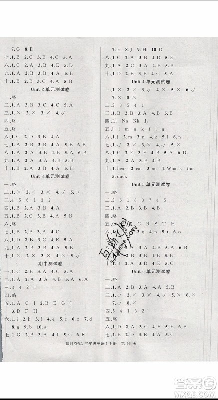 先锋系列图书2019年课时夺冠三年级上册英语PEP人教版参考答案 先锋系列图书2019年课时夺冠三年级上册英语PEP人教版参考答案