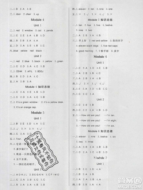 2019秋新版宝贝计划黄冈冠军课课练三年级英语上册外研版答案