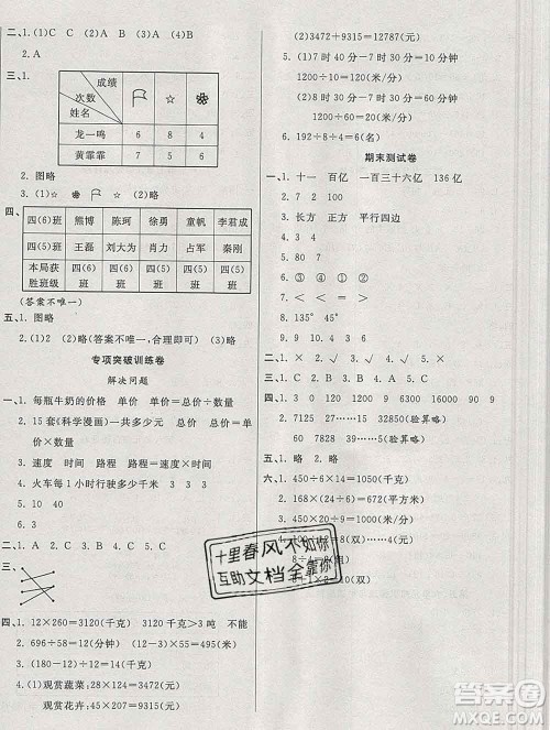 云南教育出版社2019秋新版名校提分一卷通四年级数学上册人教版答案