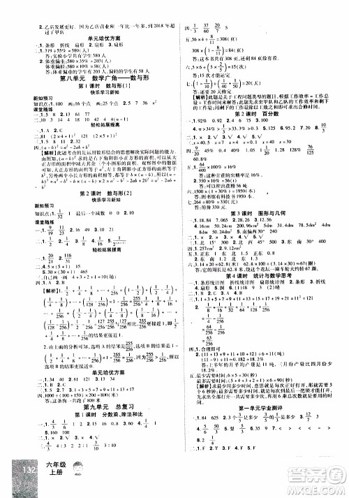 2019年学海乐园数学六年级上册RJ人教版参考答案
