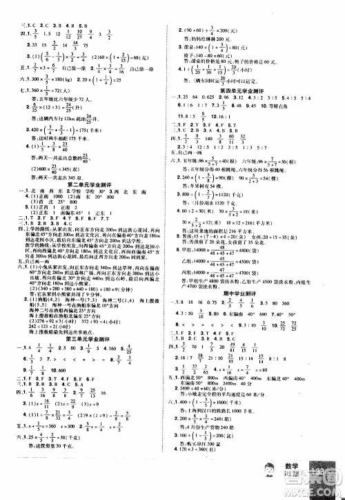 2019年学海乐园数学六年级上册RJ人教版参考答案
