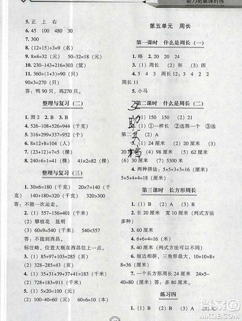 辽海出版社2019秋能力拓展课时练三年级数学上册北师大版答案