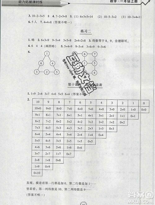 辽海出版社2019秋能力拓展课时练一年级数学上册北师大版答案