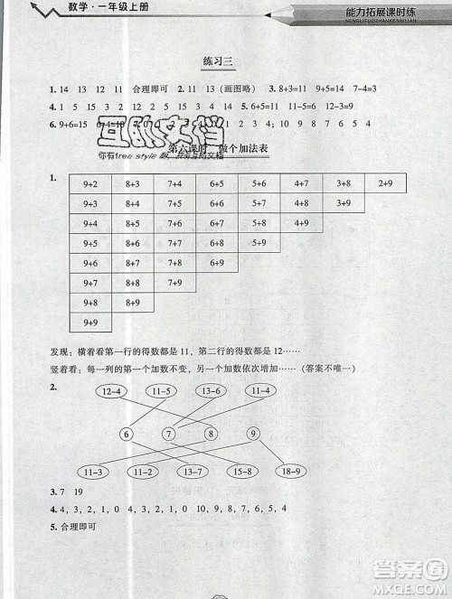 辽海出版社2019秋能力拓展课时练一年级数学上册北师大版答案