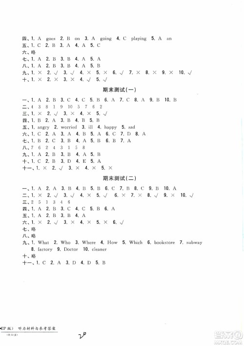 浙江工商大学出版社2019一卷一练单元同步测试卷六年级英语上册人教PEP版答案