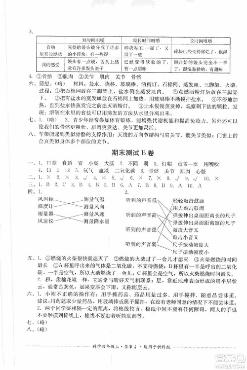 四川教育出版社2019课程标准小学单元测试四年级科学上册教科版答案