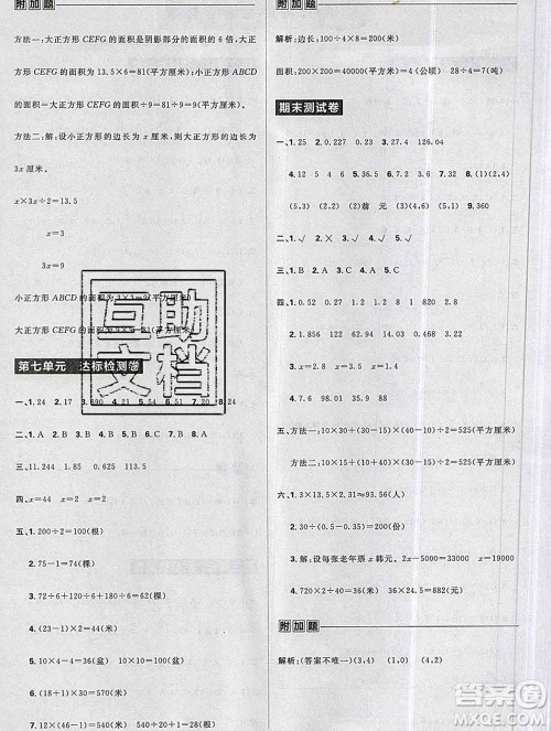 新世界出版社2019秋乐学一起练五年级数学上册人教版答案