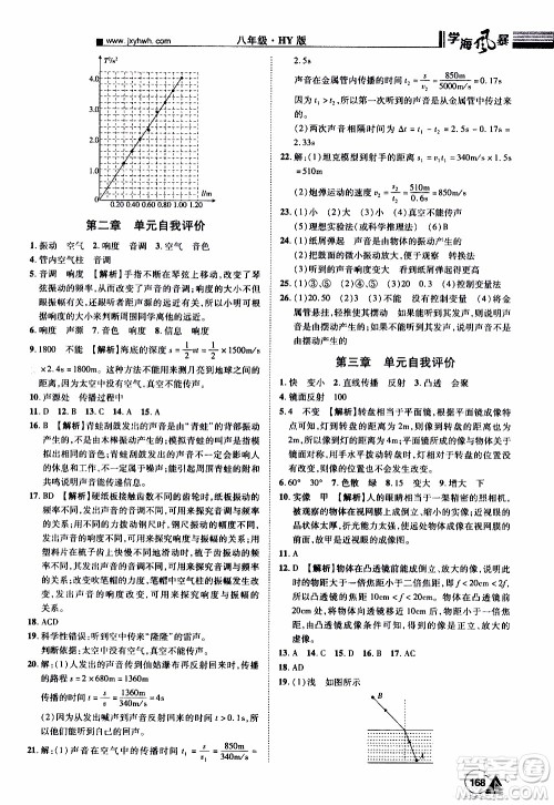 宇恒文化2019年学海风暴初中同步系列物理八年级上册HY沪粤版参考答案