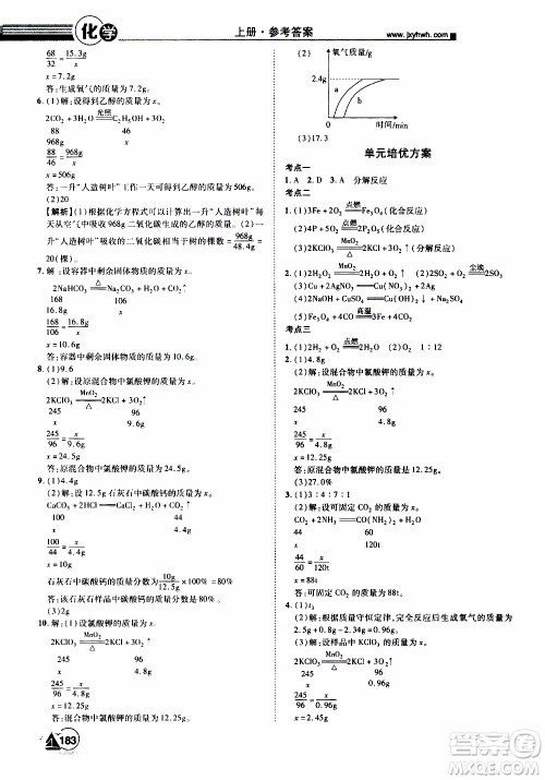 宇恒文化2019年学海风暴初中同步系列化学九年级上册RJ人教版参考答案
