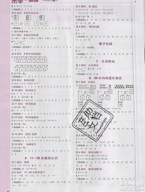 新世界出版社2019秋乐学一起练一年级数学上册人教版答案 新世界出版社2019秋乐学一起练一年级数学上册人教版答案