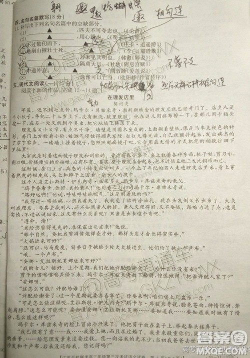 2020届江苏省百校联考高三第三次考试语文试题及参考答案