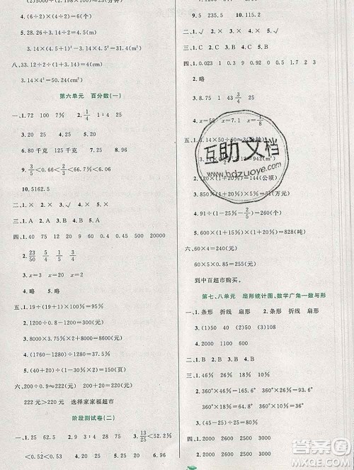 延边人民出版社2019秋百分金卷夺冠密题卷六年级数学人教版答案