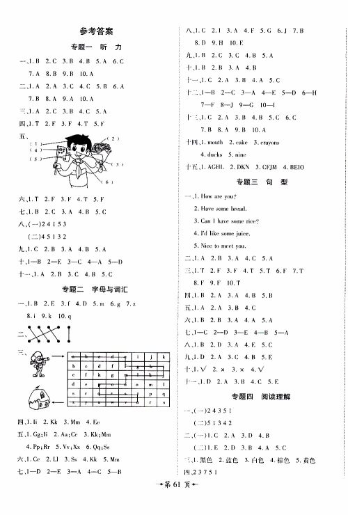 2019年魔力一卷英语三年级上册RJ版人教版参考答案 2019年魔力一卷英语三年级上册RJ版人教版参考答案