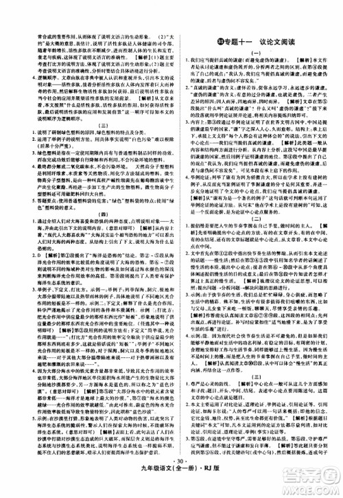 2019年魔力一卷语文九年级全一册RJ版人教版参考答案