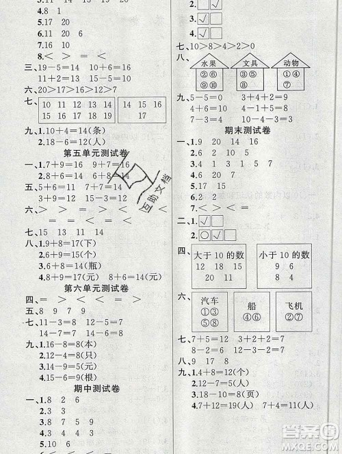 新疆青少年出版社2019秋黄冈金牌之路练闯考一年级数学上册西师版答案 新疆青少年出版社2019秋黄冈金牌之路练闯考一年级数学上册西师版答案
