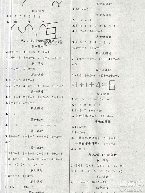 新疆青少年出版社2019秋黄冈金牌之路练闯考一年级数学上册江苏版答案 新疆青少年出版社2019秋黄冈金牌之路练闯考一年级数学上册江苏版答案