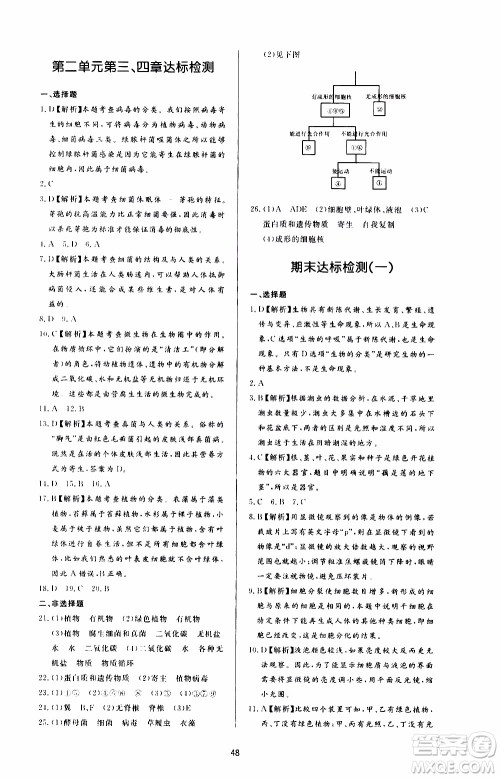 济南出版社2019年新课程学习与检测生物学七年级上册参考答案