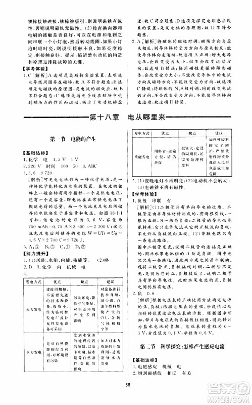 济南出版社2019年新课程学习与检测物理九年级上册参考答案