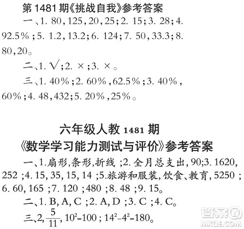 2019小学生数学报六年级上学期第1481期答案 2019小学生数学报六年级上学期第1481期答案
