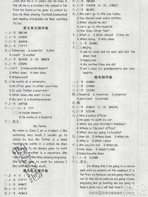 延边大学出版社2019年优翼学练优六年级英语上册人教版答案 延边大学出版社2019年优翼学练优六年级英语上册人教版答案