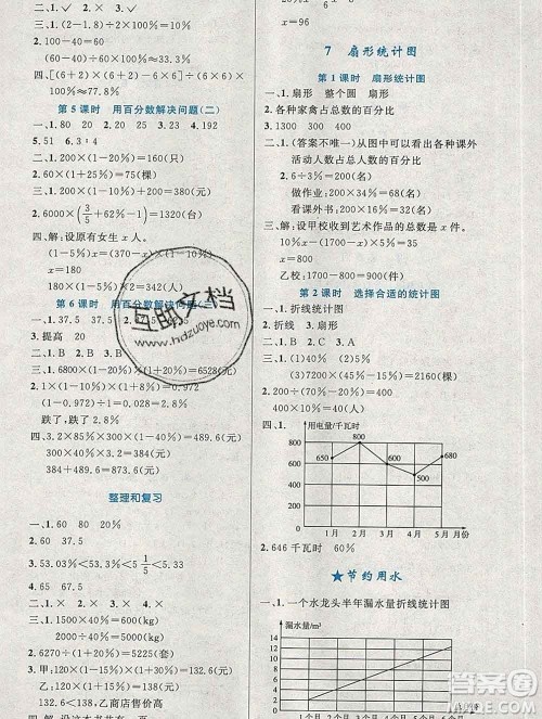 2019年秋新版小学同步测控优化设计六年级数学上册人教增强版陕西专版答案