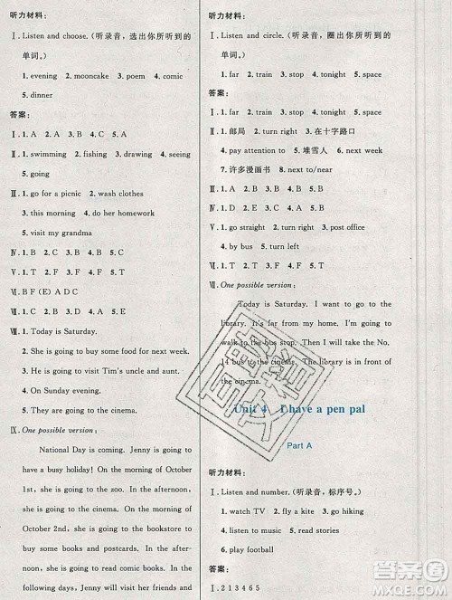 2019年秋新版小学同步测控优化设计六年级英语上册人教增强版陕西专版答案