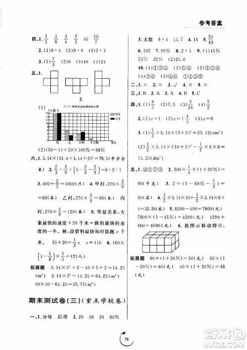 宁波出版社2019年浙江好卷数学六年级上册BS版北师版参考答案 宁波出版社2019年浙江好卷数学六年级上册BS版北师版参考答案