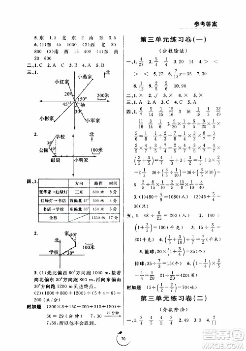 宁波出版社2019年浙江好卷数学六年级上册RJ人教版参考答案 宁波出版社2019年浙江好卷数学六年级上册RJ人教版参考答案