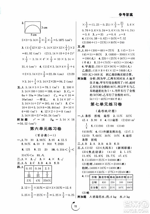 宁波出版社2019年浙江好卷数学六年级上册RJ人教版参考答案 宁波出版社2019年浙江好卷数学六年级上册RJ人教版参考答案