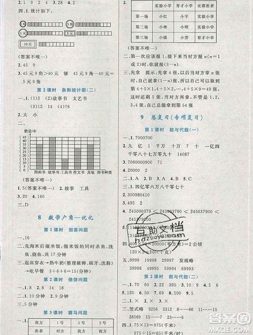 2019年秋新版小学同步测控优化设计四年级数学上册人教增强版陕西专版答案