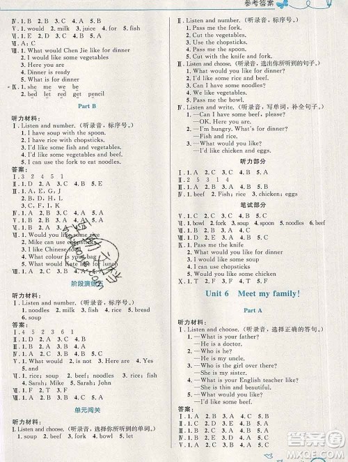 2019年秋新版小学同步测控优化设计四年级英语上册人教版福建专版答案