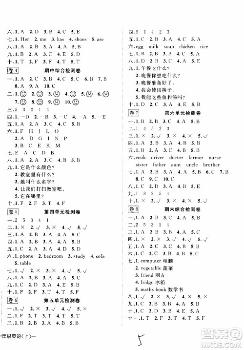 武汉出版社2019年探究乐园高效课堂英语四年级上册参考答案