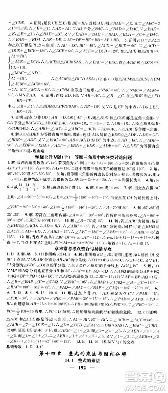 2019年智慧学堂螺旋上升学习法数学八年级上册人教版河北专版参考答案