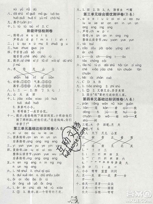 2019新版单元双测同步达标活页试卷一年级语文上册人教版答案