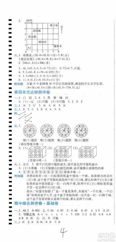 2019期末100分冲刺卷五年级数学上册人教版答案