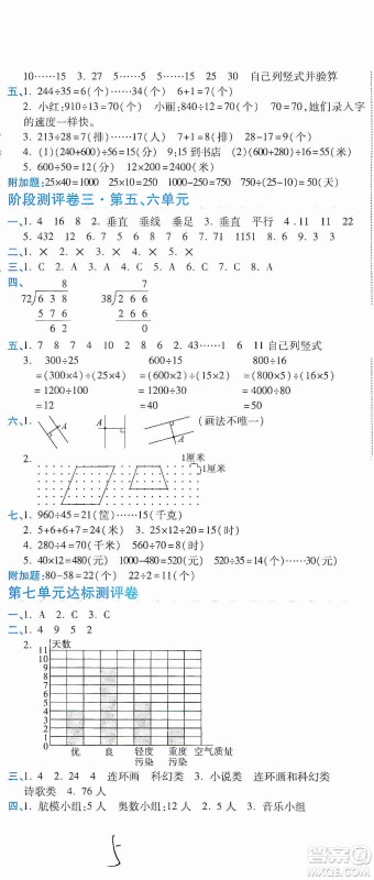 开明出版社2019期末100分冲刺卷四年级数学上册人教版答案